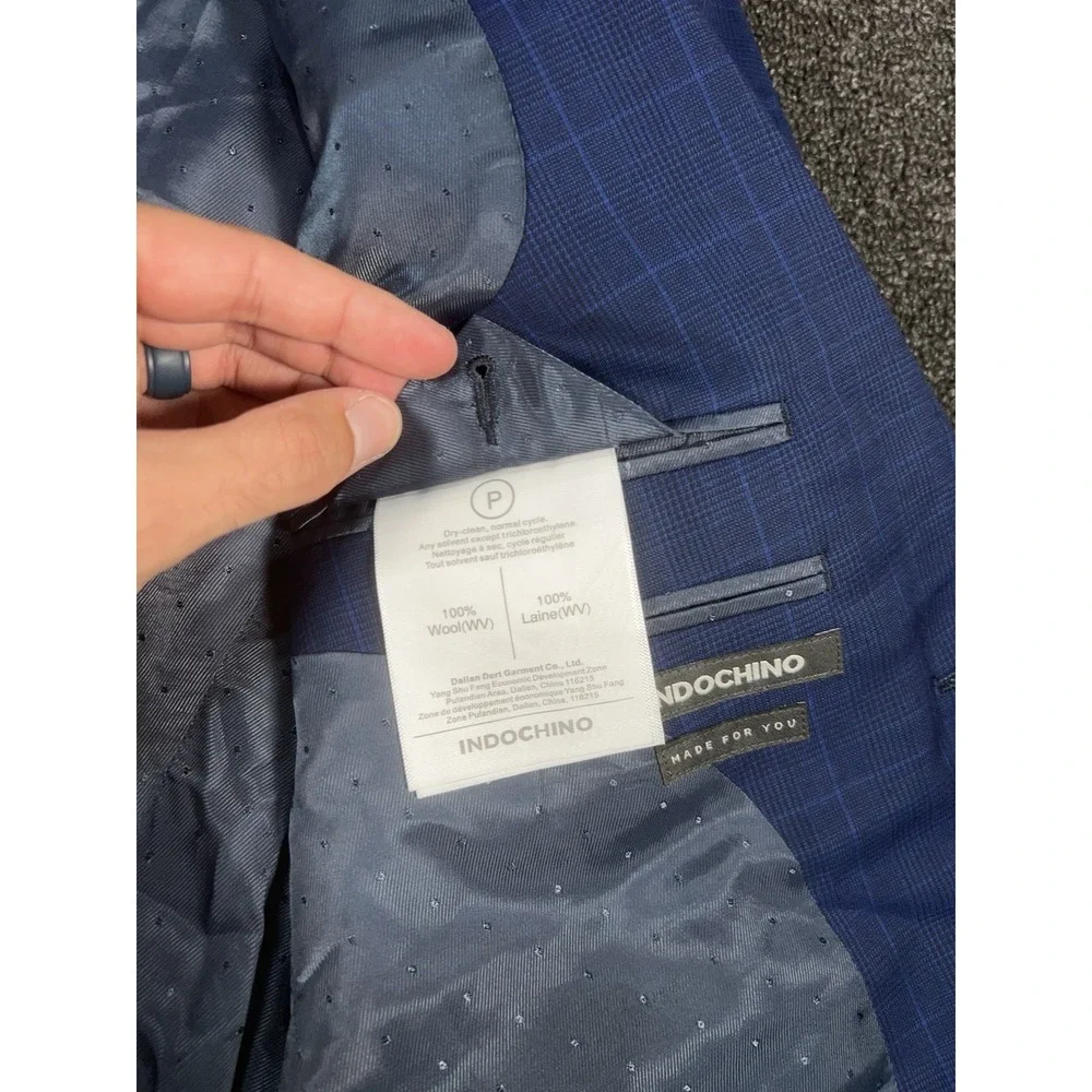 Indochino Blazer Jacket Men's 40R Blue Glen Plaid Wool Modern Sport Coat